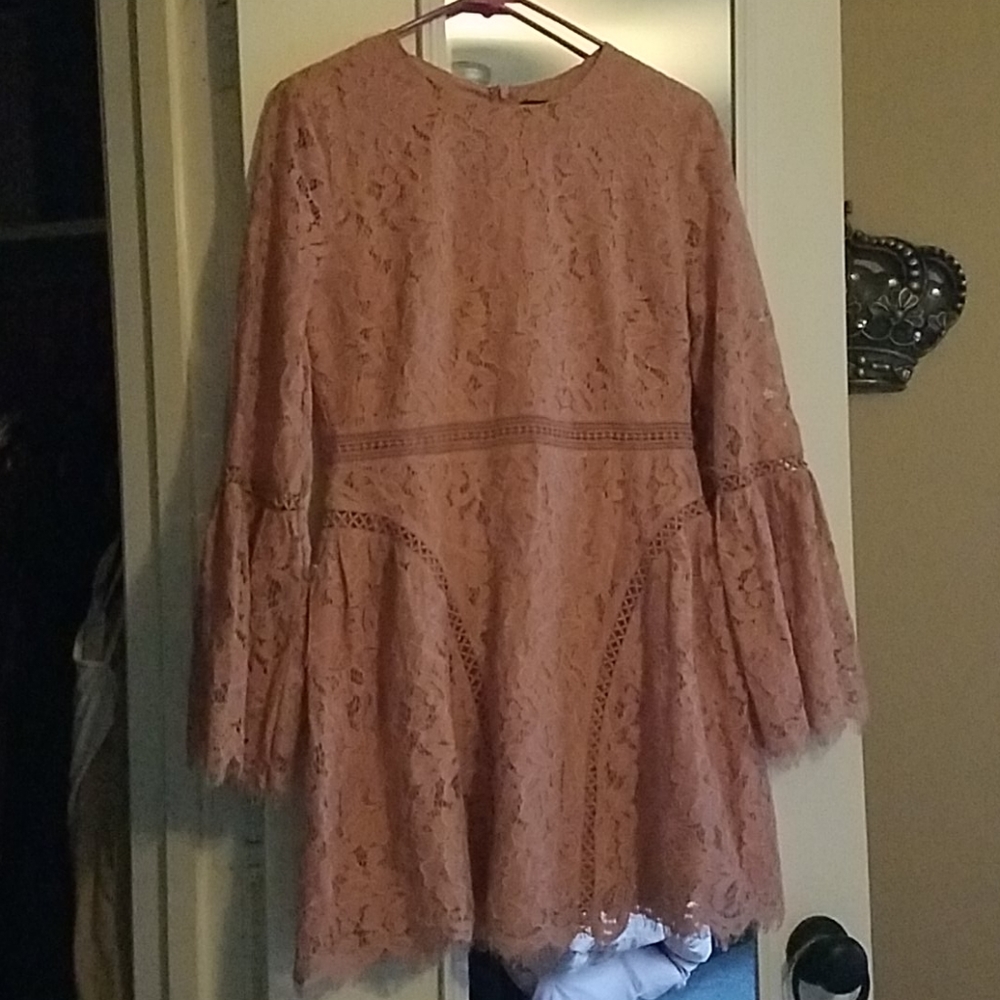 NWT Dusty Rose/Pink Lace Long Bell Sleeve Dress